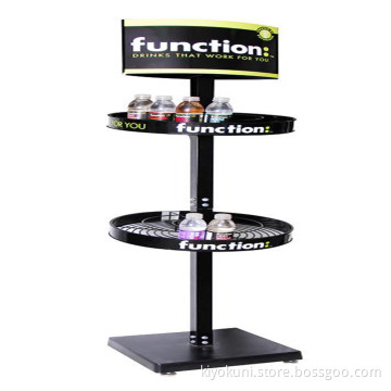 Grocery Store Function Drinks Promotional Freestanding Round Shaped 4-Tier Black Iron Display Stand